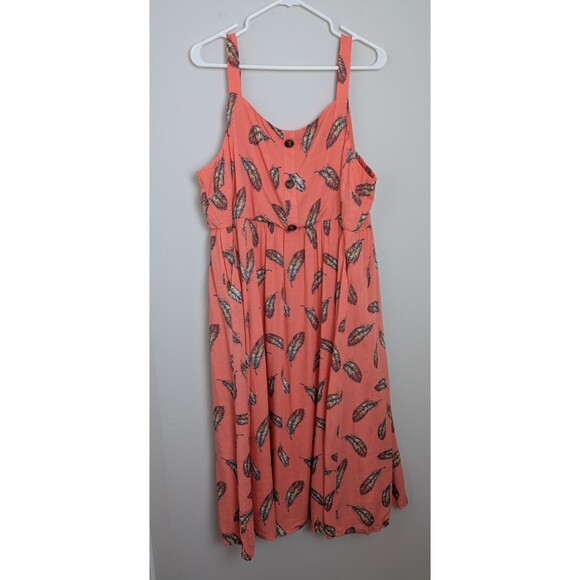 Torrid Midi Dress Coral Linen-Look Pinafore Feather Prairie Beach SZ 3X NWT - Picture 2 of 16